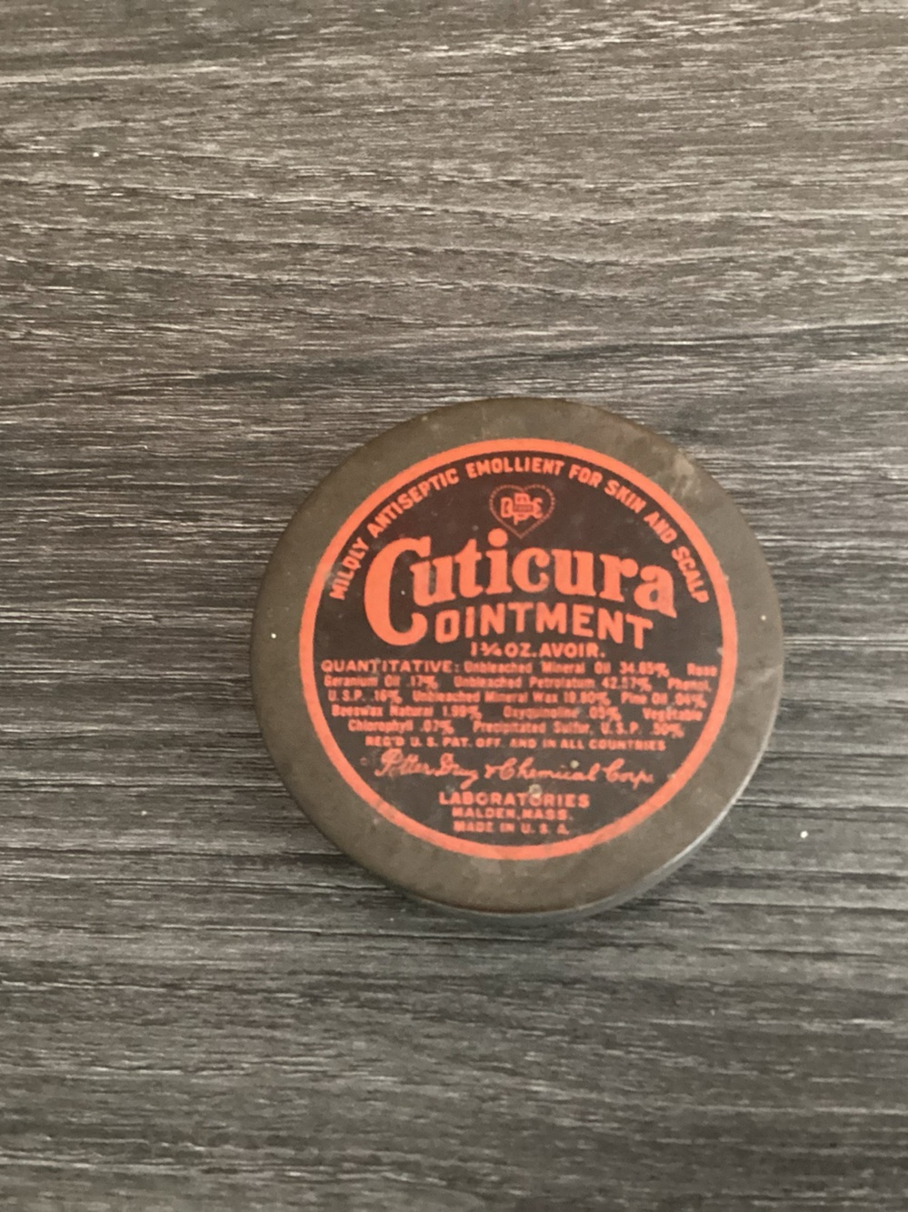 Vintage 1940s-1950s Cuticura Ointment, Antiseptic Emollient 1 1/2oz.